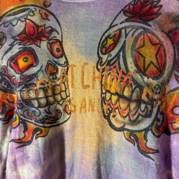 Ultra Rare Y2K The Great China Wall Tie Dye Sugar Skull Tattoo Graphic XS/S - Picture 1 of 10